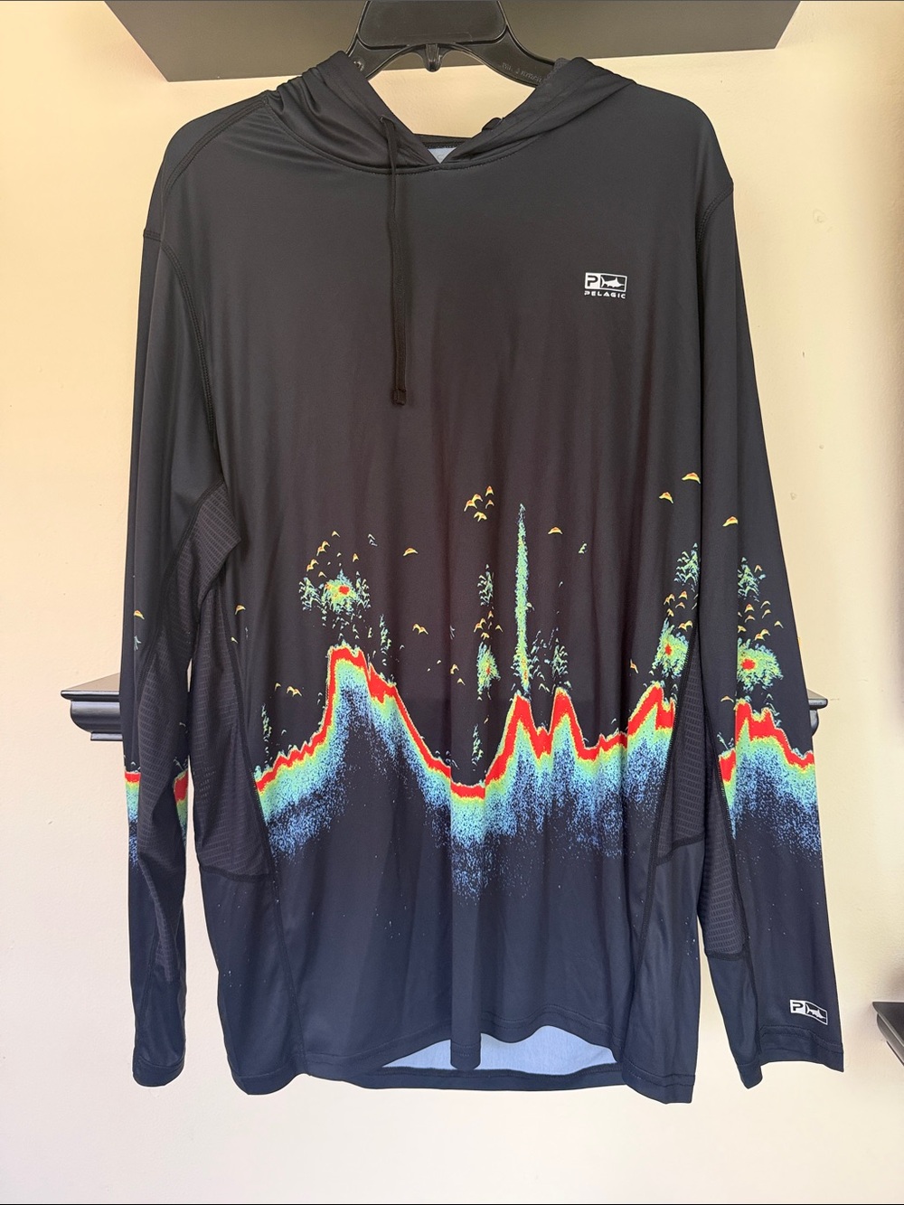 Pelagic Black Hooded Fishing Top with Subtle Gold Logo